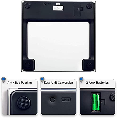 Etekcity Báscula de Baño Digital de Alta Precisión (0,05kg / 0,1lb) con Tecnología Step-on y Auto Apagado, 5-180kg con Pantalla LCD Retroiluminada, Baterías y Cinta Métrica Incluidas, 9380
