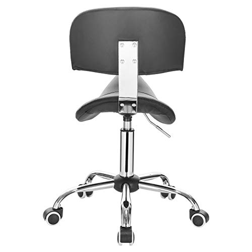 EUGAD Taburete con Ruedas Taburete de Trabajo Giratorio Piel Sintética Regulable en Altura PU Silla Giratoria Taburete de Bar con Respaldo Taburete de Peluquería Negro