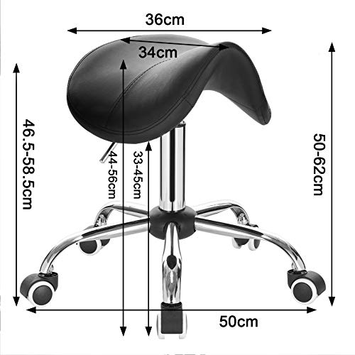EUGAD Taburete con Ruedas Taburete de Trabajo Giratorio Regulable En Altura PU Silla Giratoria Taburete de Bar Piel Sintética Taburete de Peluquería Negro