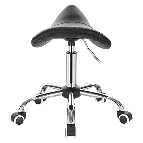 EUGAD Taburete con Ruedas Taburete de Trabajo Giratorio Regulable En Altura PU Silla Giratoria Taburete de Bar Piel Sintética Taburete de Peluquería Negro