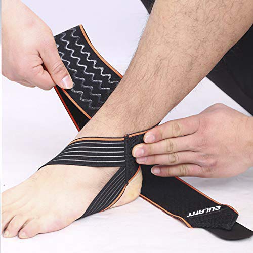 EULANT Elástica Tobillera para Esguince, Vendaje Tobillera 1 Par, Ajustable Protecciones para los Pies con Rayas de Silicona Antideslizante, 85cm, Negro/Naranja