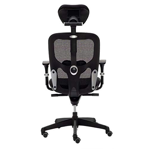 EUROMOF Silla Escritorio Boston con CABECERO, Color Negro, traslación Horizontal del Asiento y Brazos Regulables en Altura (Negro)