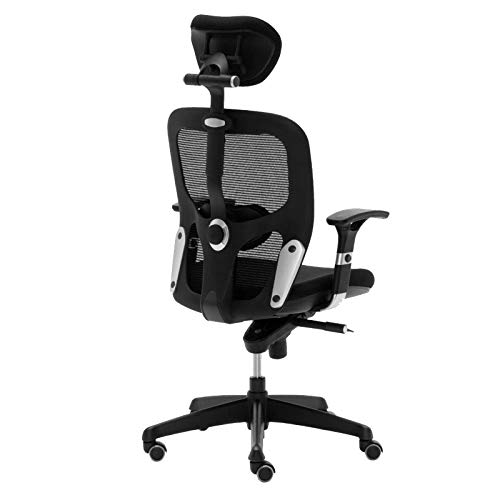 EUROMOF Silla Escritorio Boston con CABECERO, Color Negro, traslación Horizontal del Asiento y Brazos Regulables en Altura (Negro)