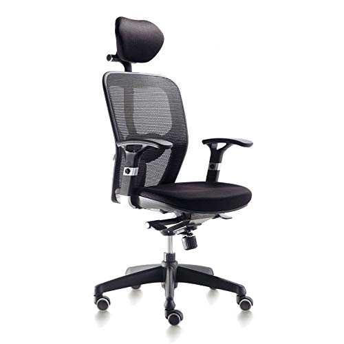EUROMOF Silla Escritorio Boston con CABECERO, Color Negro, traslación Horizontal del Asiento y Brazos Regulables en Altura (Negro)