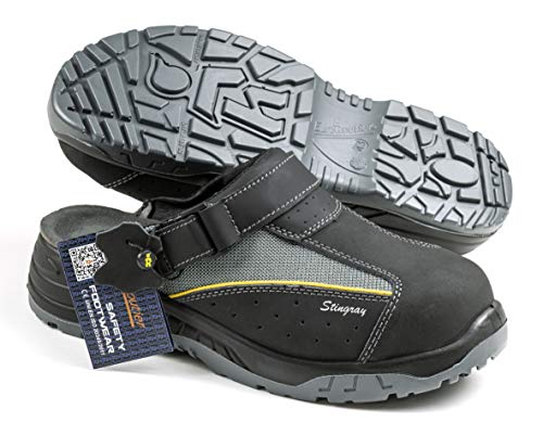 EuroRoutier Stingray Black Leather, Zuecos Zapatos de Seguridad Certificado CE EN ISO SB+A+E+FO+SRC (41)