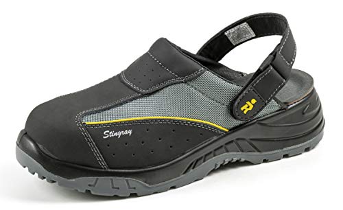EuroRoutier Stingray Black Leather, Zuecos Zapatos de Seguridad Certificado CE EN ISO SB+A+E+FO+SRC (41)