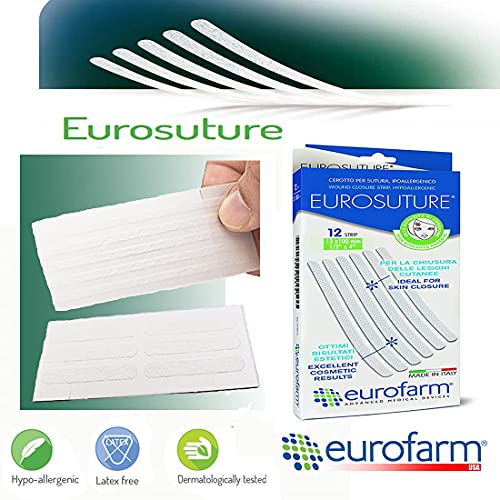Eurosuture (mm 13 x mm 100) Tiras Estériles Para Sutura Cutánea, Adhesivo Hipoalergénico, Efecto Descolorado para un Mejor Resultado Cosmético .Paquete de 12 Unidades