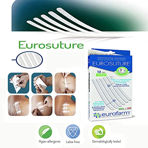Eurosuture (mm 13 x mm 100) Tiras Estériles Para Sutura Cutánea, Adhesivo Hipoalergénico, Efecto Descolorado para un Mejor Resultado Cosmético .Paquete de 12 Unidades