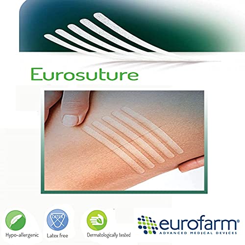 Eurosuture (mm 13 x mm 100) Tiras Estériles Para Sutura Cutánea, Adhesivo Hipoalergénico, Efecto Descolorado para un Mejor Resultado Cosmético .Paquete de 12 Unidades