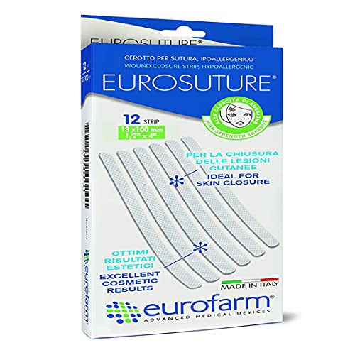 Eurosuture (mm 13 x mm 100) Tiras Estériles Para Sutura Cutánea, Adhesivo Hipoalergénico, Efecto Descolorado para un Mejor Resultado Cosmético .Paquete de 12 Unidades