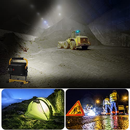 Eurpletyh Foco de Trabajo LED 60W, Luz de Trabajo LED Recargable 20800mAh, Foco LED Portátil con Giratorio 360º, 4 Modos Foco LED Exteriores para Obra Garaje Taller Jardín