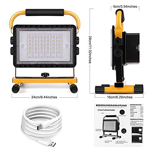 Eurpletyh Foco de Trabajo LED 60W, Luz de Trabajo LED Recargable 20800mAh, Foco LED Portátil con Giratorio 360º, 4 Modos Foco LED Exteriores para Obra Garaje Taller Jardín