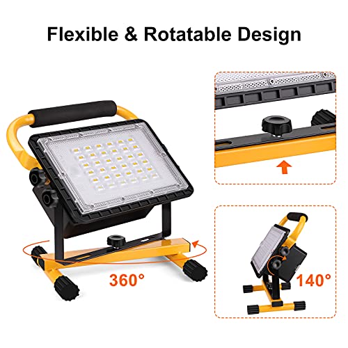 Eurpletyh Foco de Trabajo LED 60W, Luz de Trabajo LED Recargable 20800mAh, Foco LED Portátil con Giratorio 360º, 4 Modos Foco LED Exteriores para Obra Garaje Taller Jardín