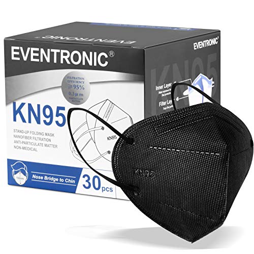 Eventronic- Mascarilla FFP2 Maske/KN95 5-Layer Protective Face Mask, CE Certified,Black (30pcs/Box)