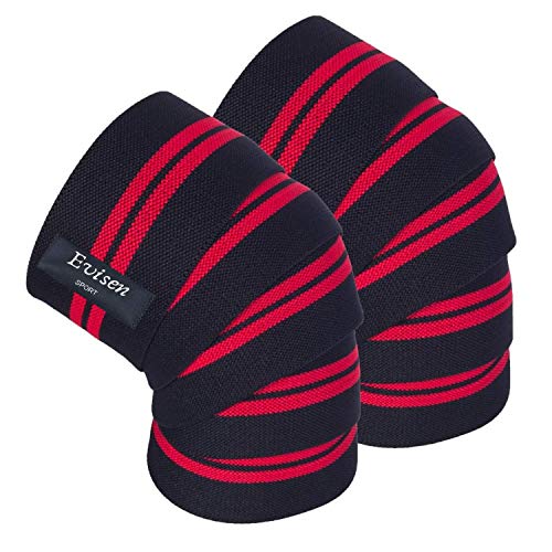 EVISEN SPORT Rodilleras Gimnasio Knee Wraps Ajustables para Powerlifting, Crossfit, Soporte Pesas. Venda Elástica para Deportistas.