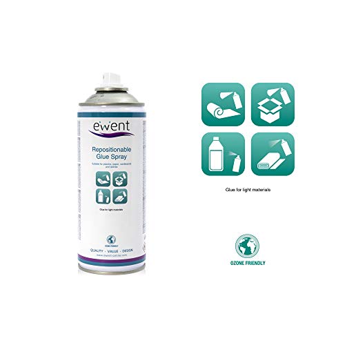 Ewent EW5625 - Spray de pegamento reposicionable 400ml - Pegamento para materiales ligeros (plásticos, papel, corchos, cartón, poliestireno expandido, textiles, espumas).