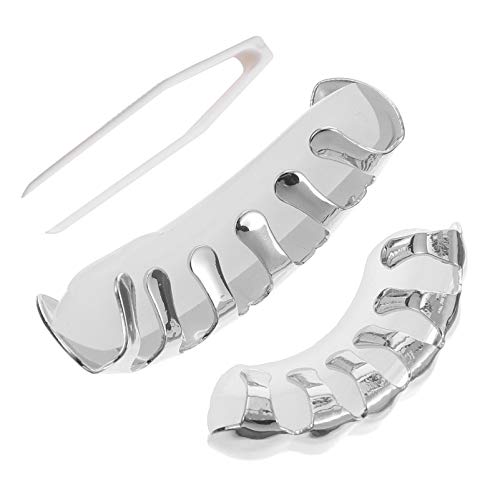 EXCEART Parrillas de Dientes Plateadas para Hombres Mujeres Hip Hop Poker Diamante Parte Superior Inferior Brace con Pinzas para Dientes Rapero Boca Disfraz Cosplay Joyería