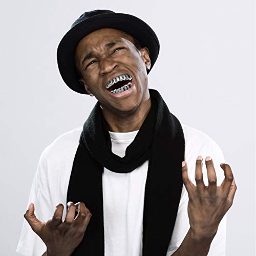 EXCEART Parrillas de Dientes Plateadas para Hombres Mujeres Hip Hop Poker Diamante Parte Superior Inferior Brace con Pinzas para Dientes Rapero Boca Disfraz Cosplay Joyería
