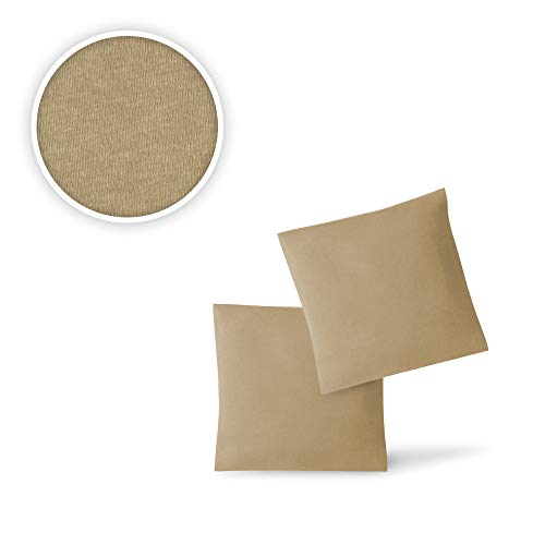 EXKLUSIV HEIMTEXTIL Fundas de Almohada de Jersey 2 Pack económico con Cremallera 40 x 40 cm Arena