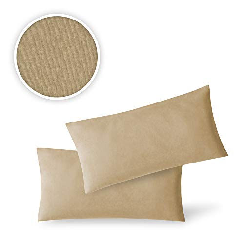 EXKLUSIV HEIMTEXTIL Fundas de Almohada de Jersey 2 Pack económico con Cremallera 40 x 60 cm Arena