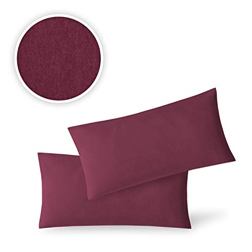 EXKLUSIV HEIMTEXTIL Fundas de Almohada de Jersey 2 Pack económico con Cremallera 40 x 80 cm Burdeos