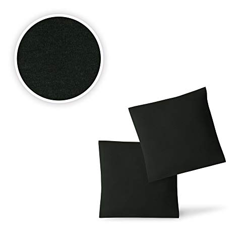 EXKLUSIV HEIMTEXTIL Fundas de Almohada de Jersey 2 Pack económico Conjunto con Cremallera 40 x 40 cm Negro