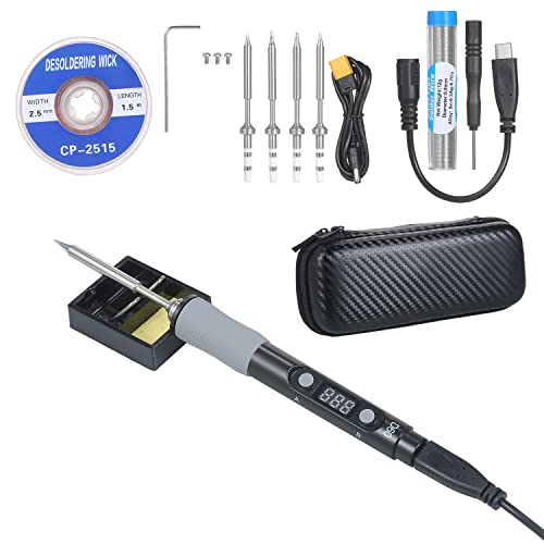 Explopur Mini Soldador eléctri SEQURE n Pantalla Digital LED, Kit de Soldador Inteligente n Bolsa de alenamiento y 4 Cabezales de Hierro