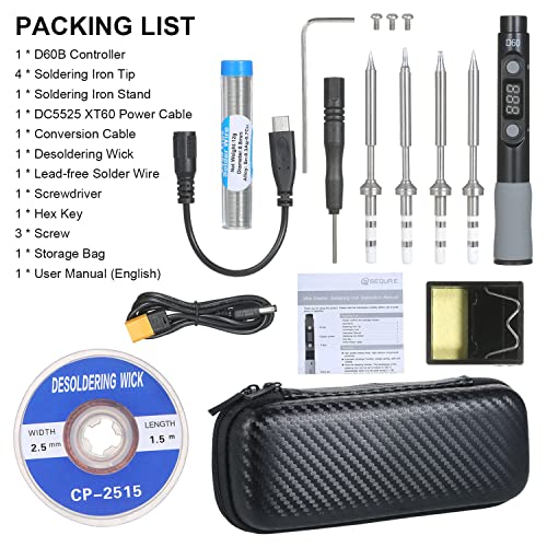 Explopur Mini Soldador eléctri SEQURE n Pantalla Digital LED, Kit de Soldador Inteligente n Bolsa de alenamiento y 4 Cabezales de Hierro