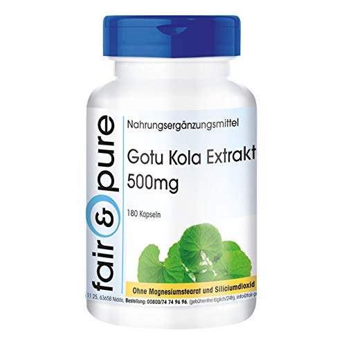 Extracto de Gotu Kola 500mg - Centella asiatica - Vegano - Altamente dosificado - Alta pureza - 180 Cápsulas