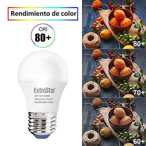 ExtraStar E27 Bombillas LED Globo G45 Casquillo Gordo, 6W Equivalente a 48W, 480lm, Luz Fría 6500K , No regulable, Pack de 6 Unidades