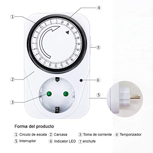 ExtraStar Enchufe eléctrico temporizador mecánico de 24 horas 230V 16A Max:3680W …
