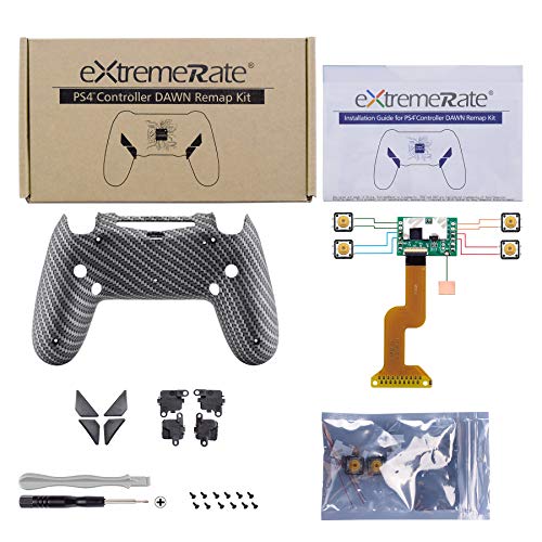eXtremeRate Dawn Programable Remap Kit Botón de Reasignación para Playstaion 4 con Board de Actuelización&Carcasa Trasera Diseñada&4 Botones Traseros para PS4 Mando JDM 040/050/055(Fibra de Carbono)