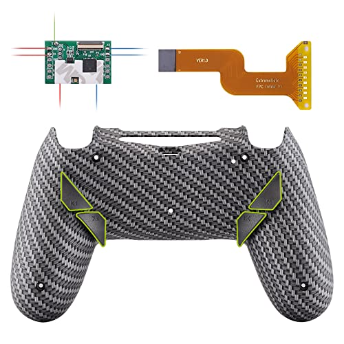 eXtremeRate Dawn Programable Remap Kit Botón de Reasignación para Playstaion 4 con Board de Actuelización&Carcasa Trasera Diseñada&4 Botones Traseros para PS4 Mando JDM 040/050/055(Fibra de Carbono)