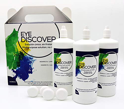 EYE DISCOVER Liquido Lentillas, Solución Única para Lentes de Contacto Blandas (Sin Frotar), Pack Ahorro 3 x 360 ml
