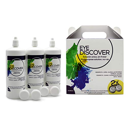 EYE DISCOVER Liquido Lentillas, Solución Única para Lentes de Contacto Blandas (Sin Frotar), Pack Ahorro 3 x 360 ml