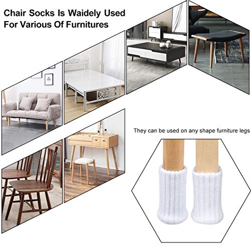 Ezprotekt Calcetines para silla, 24 piezas, fundas para patas de gato de punto, para patas de muebles, antideslizantes, protectores de suelo, Color blanco