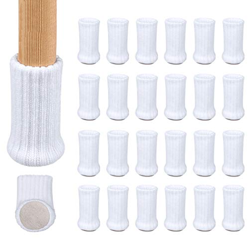Ezprotekt Calcetines para silla, 24 piezas, fundas para patas de gato de punto, para patas de muebles, antideslizantes, protectores de suelo, Color blanco