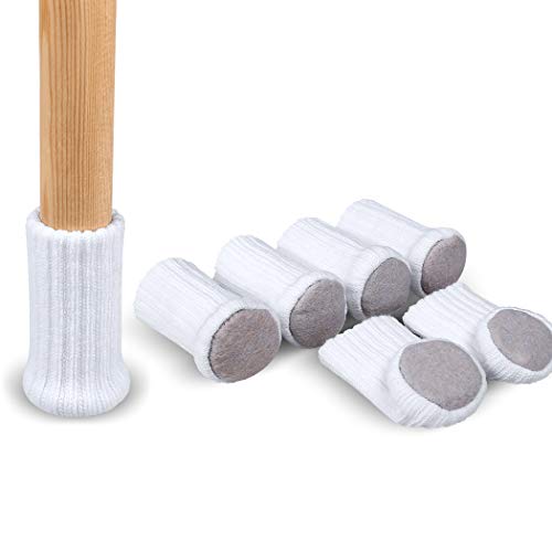 Ezprotekt Calcetines para silla, 24 piezas, fundas para patas de gato de punto, para patas de muebles, antideslizantes, protectores de suelo, Color blanco