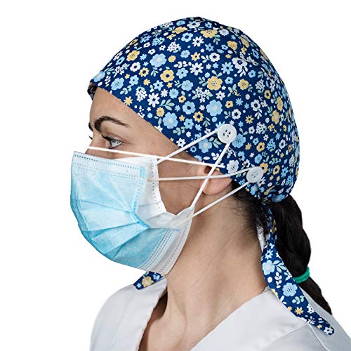 Fabrega pack de 4 gorros quirúrgicos, gorro turbante estampado, gorros quirófano unisex con doble botón lateral y banda frontal para el sudor de microfibra absorbente. Gorros quirófano mujer.