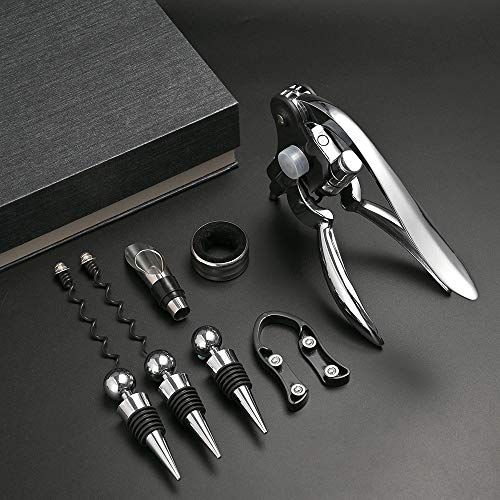 Faburo 9PSC - Juego de accesorios de vino con caja, kit de abrebotellas de vino, abridor de vino y tapón de vino