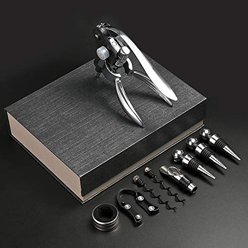 Faburo 9PSC - Juego de accesorios de vino con caja, kit de abrebotellas de vino, abridor de vino y tapón de vino