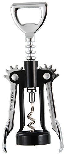 Fackelmann ino Sacacorchos Vino Tipo Bodega Camarero con Doble Palanca, Espiral y descapsulador en Acero Cuerpo de ABS, 16,5x6,5cm, 1ud, Negro e Inoxidable