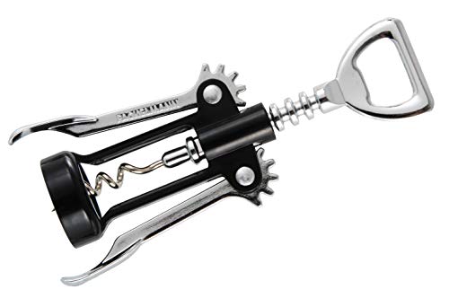 Fackelmann ino Sacacorchos Vino Tipo Bodega Camarero con Doble Palanca, Espiral y descapsulador en Acero Cuerpo de ABS, 16,5x6,5cm, 1ud, Negro e Inoxidable