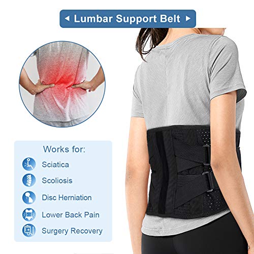 Faja Lumbar, Banda de Soporte Lumbar, Soporte de Cintura para la Parte Inferior de Espalda con Tiras de Aluminio Curvadas y Doble Cinturón de Compresión para Ciática, Escoliosis, Hernia de Disco (M)