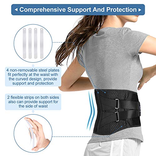 Faja Lumbar, Banda de Soporte Lumbar, Soporte de Cintura para la Parte Inferior de Espalda con Tiras de Aluminio Curvadas y Doble Cinturón de Compresión para Ciática, Escoliosis, Hernia de Disco (M)