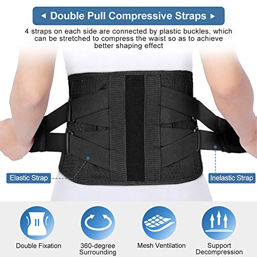 Faja Lumbar, Banda de Soporte Lumbar, Soporte de Cintura para la Parte Inferior de Espalda con Tiras de Aluminio Curvadas y Doble Cinturón de Compresión para Ciática, Escoliosis, Hernia de Disco (M)