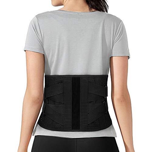Faja Lumbar, Banda de Soporte Lumbar, Soporte de Cintura para la Parte Inferior de Espalda con Tiras de Aluminio Curvadas y Doble Cinturón de Compresión para Ciática, Escoliosis, Hernia de Disco (M)