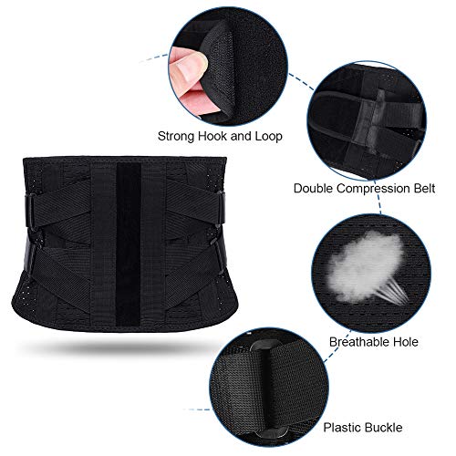 Faja Lumbar, Banda de Soporte Lumbar, Soporte de Cintura para la Parte Inferior de Espalda con Tiras de Aluminio Curvadas y Doble Cinturón de Compresión para Ciática, Escoliosis, Hernia de Disco (M)