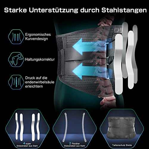 Faja lumbar para el dolor de espalda, con puntales de apoyo y correas ajustables, para hombre y mujer