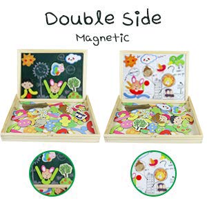 Fajiabao Puzzle Rompecabezas Madera Magnética,Juguetes de Madera con Pizarra Magnética para Dibujo de Doble Cara,Juegos Educativos Juguetes Niños Niñas 3 4 5 Años